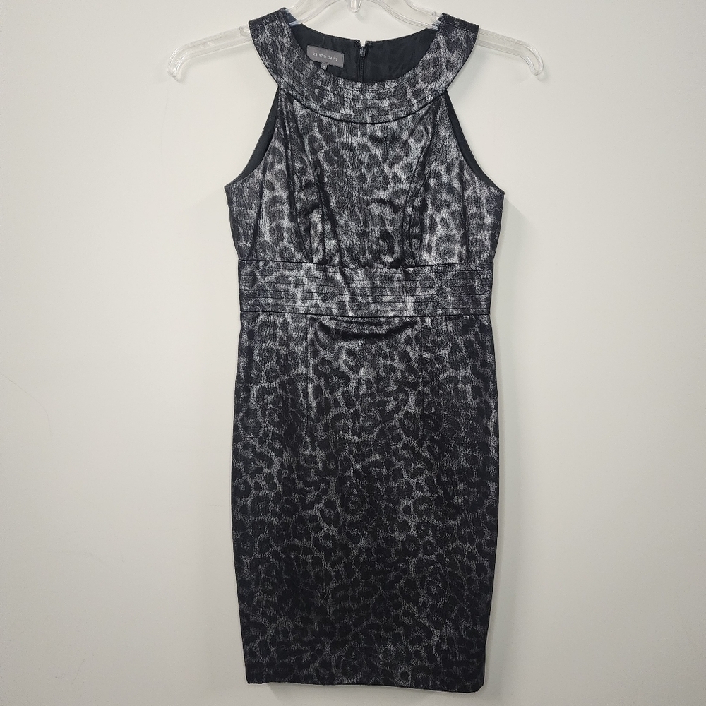 Black and Gray Loepard Print Sleeveless Kristen Davis Midi Dress Size 2